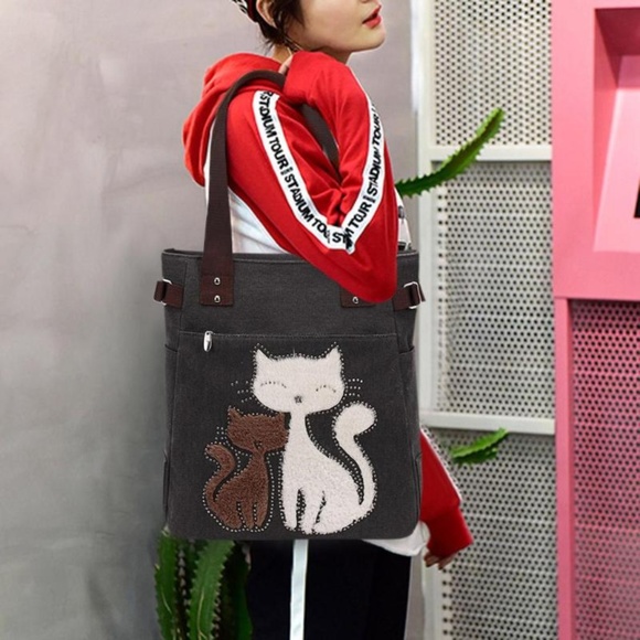 Large Capacity Canvas Cat Tote 😻 - Picture 2 of 7